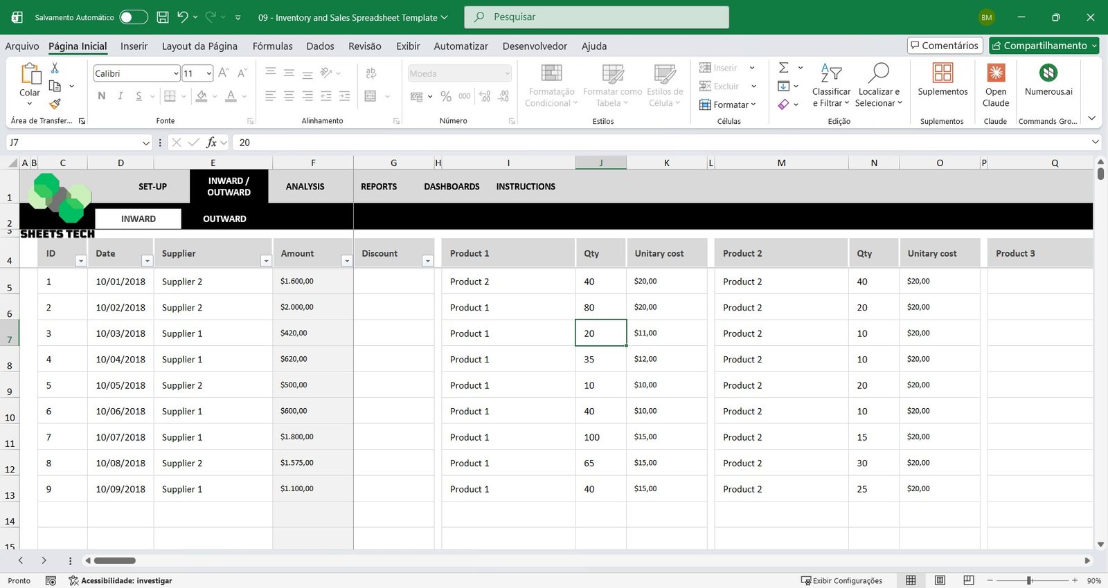 IInventory and Sales Spreadsheet Template 04