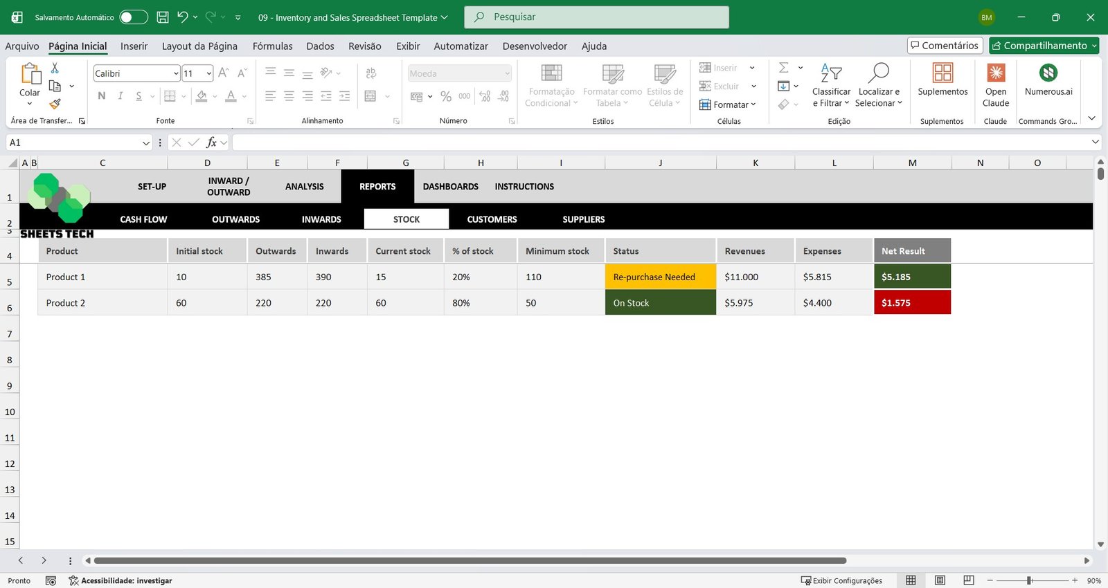 IInventory and Sales Spreadsheet Template 08