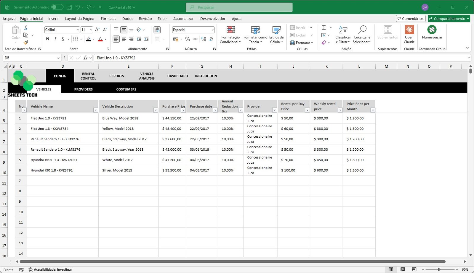Car Rental Excel Spreadsheet Template - Image 4