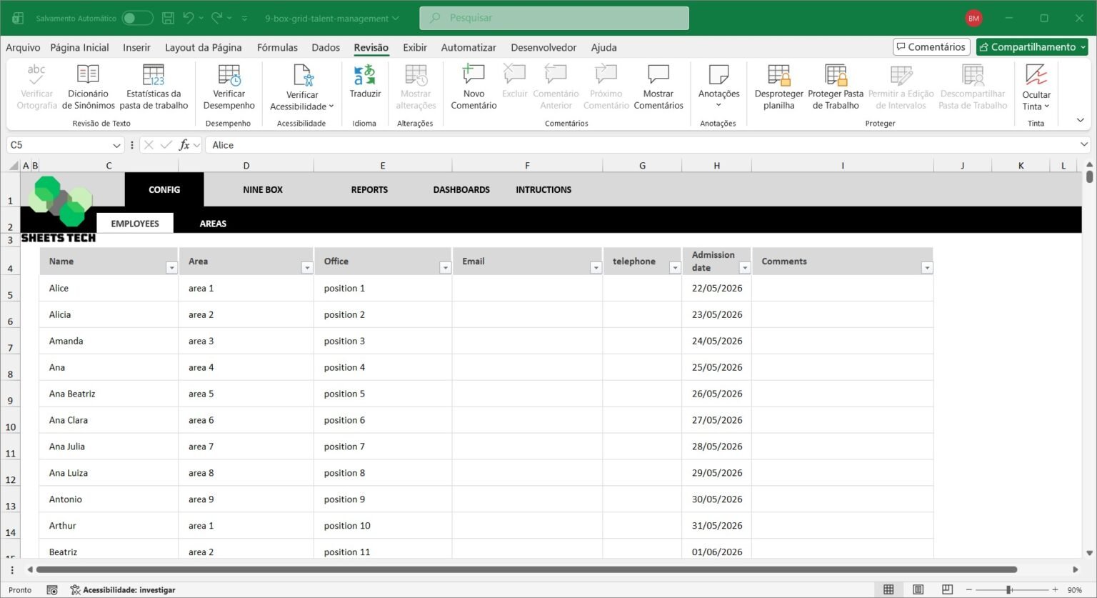 Nine Box Matrix Spreadsheet in Excel - Sheets Tech