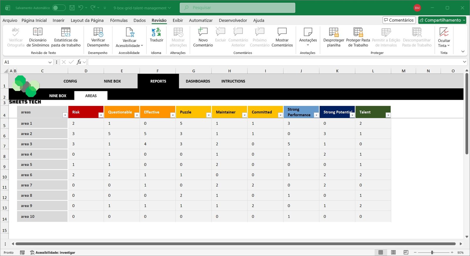 Nine Box Matrix Spreadsheet in Excel - Image 8